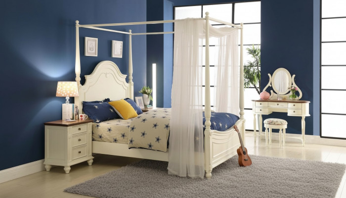 Himmelbett Bett 3tlg. Set Schlofzëmmer Better 3tlg Set Landhausmiwwel Nuetsdësch