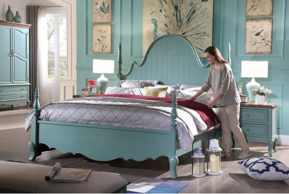 Landhaus Schlofkummer Blo Bett Holz Klassesch Miwwelen Better 180x200cm Set Nei