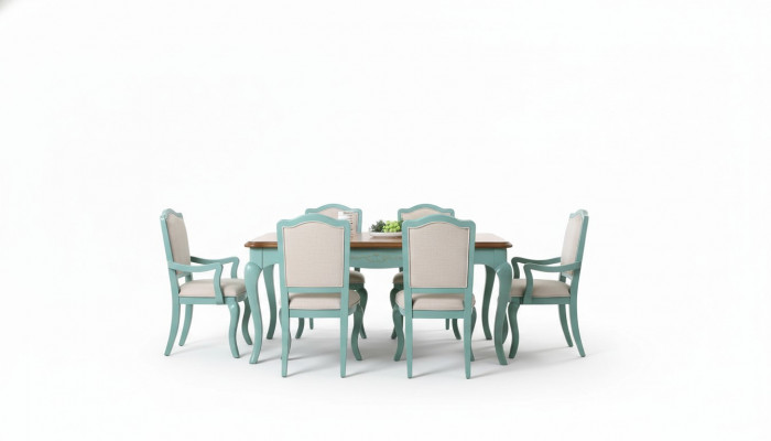 Iessensemble Iessdësch 6 x Stull Set Set Garnitur Dësch Klassesch Iessgrupp 7 Deeler.