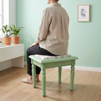 Schemel Pouf Fouss-Schemel Schemel Polsterschemel Sëtzschemel Bäitisch Textil Echt Holz