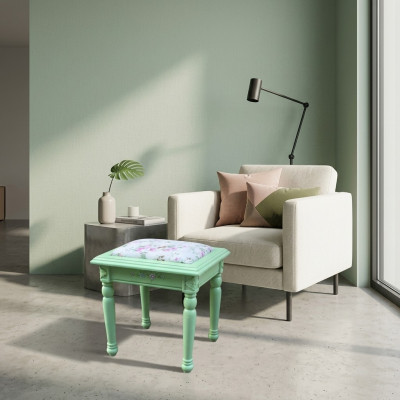 Schemel Pouf Fouss-Schemel Schemel Polsterschemel Sëtzschemel Bäitisch Textil Echt Holz