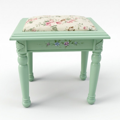 Schemel Pouf Fouss-Schemel Schemel Polsterschemel Sëtzschemel Bäitisch Textil Echt Holz