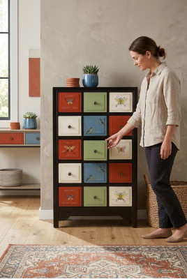 Faarwege Apdikteschof Kommode Sideboard Héich Schief Echt Holz Kommoden