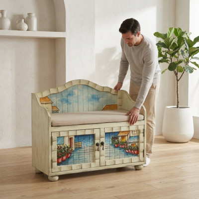 Polsterbank Bänkschen Designer Bänk Bänkschen Sëtzméubel Holzbänk Schong