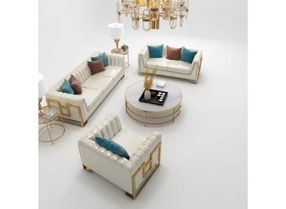 Luxus Miwwel Sofagarnitur Canapé Sofa Polster 3 2 1 Sëtzer Dësch 4tlg