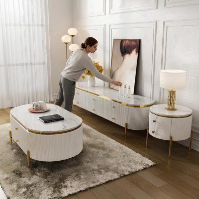 Wunnzëmmerschief Set Designer Wunnzëmmer Säitenschaf Dësch Kolchenttesch Beisäzttefant 3tlg.