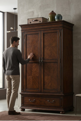 Kleederschaaf antike Stil Schief Echt Holz Schaf Grënnerzäit Braun Echt