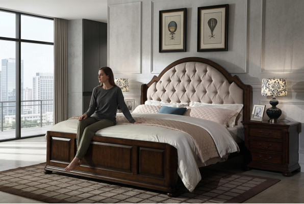 Bett Polsterbett Luxus Duebel Schlofzëmmer Holz Lieder Better Chesterfield Miwwelen
