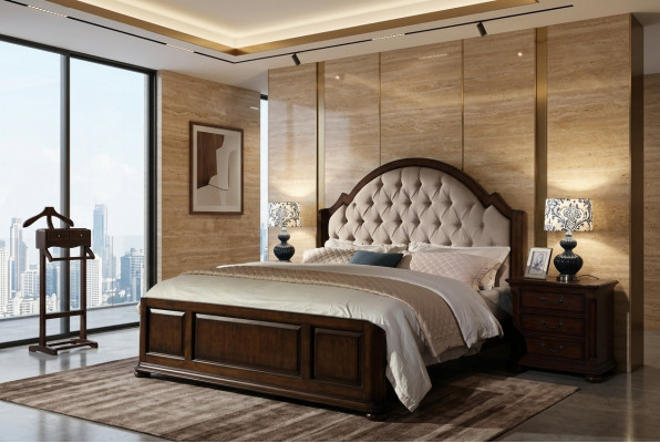 Bett Polsterbett Luxus Duebel Schlofzëmmer Holz Lieder Better Chesterfield Miwwelen
