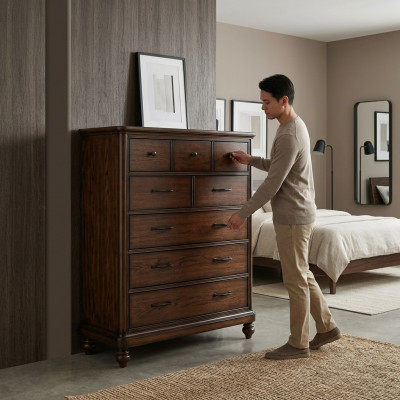 Landhausstil Miwwelen Héich Kommode Schaf Designer Schief Braun Sideboard Nei