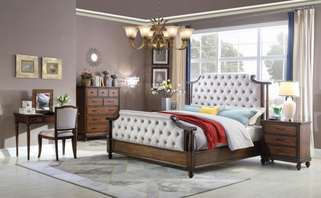 Bett 2x Nuetsdësch 3-Teile-Schlofzëmmer Set Better nei Luxus Chesterfield 180x200