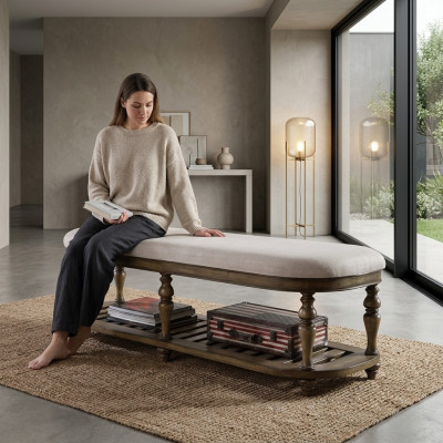 Hocker Klassesch Bäistellhocker Ottoman Couch Lieder Stoff Textil Holz Fousshocker