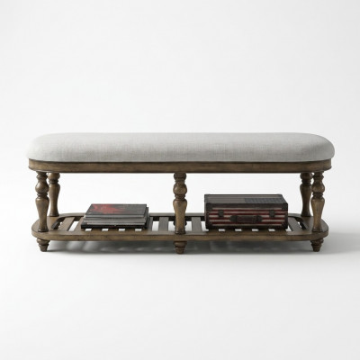 Hocker Klassesch Bäistellhocker Ottoman Couch Lieder Stoff Textil Holz Fousshocker