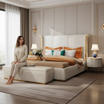 Duebelbett Klassesch Bett Designer Polster Better Gestell Textil Lieder Wäiss