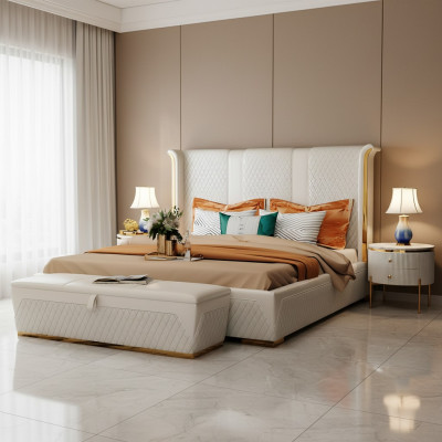 Duebelbett Klassesch Bett Designer Polster Better Gestell Textil Lieder Wäiss