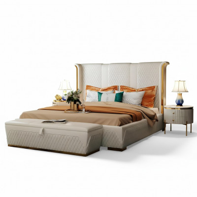 Duebelbett Klassesch Bett Designer Polster Better Gestell Textil Lieder Wäiss