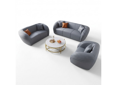 Luxus Sofagarnitur 322 Sëtzer mat Miwwel Couch Ledersofa Textil Grupp Sofas Set