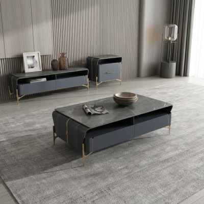 Couchtisch Sideboard 2tlg Wunnzëmmer Dësch Lowboard Miwwelen Schafwänn