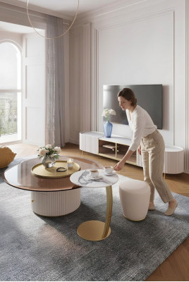 Couchtisch Sideboard zwee Stéck Led Wunnzëmmer Beluecht Miwwelen Dësch