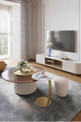 Couchtisch Sideboard zwee Stéck Led Wunnzëmmer Beluecht Miwwelen Dësch