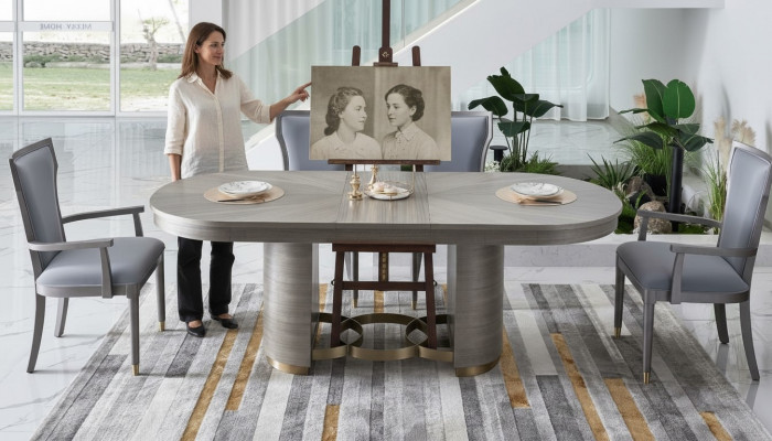 Stull Designer Set Sëtz Polster Luxus Miwwelen Lehn Still Holz Iesszëmmer