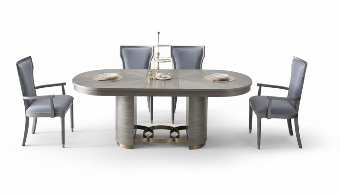 Stull Designer Set Sëtz Polster Luxus Miwwelen Lehn Still Holz Iesszëmmer