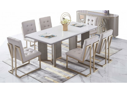 Iesszëmmer Design Miwwelen Stullgrupp Dësch 6 Leen Still Set Garnitur Nei