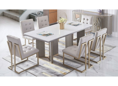 Designer Iesszëmmer Still Set Metall Textil Fotell 6x Lounge Still