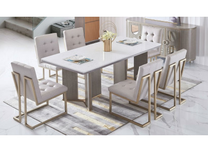 Luxus Miwwelen Iessdësch Dësch Iesszëmmer Wunnzëmmer Marmor Holz Design