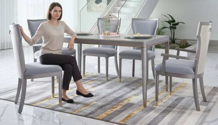 Luxus Design Polsterstull Still Büro Sëtz Office Iesszëmmer Holz Miwwelen