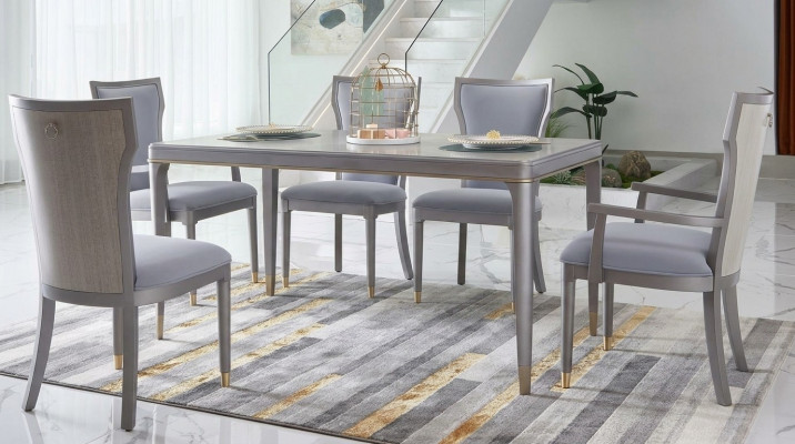 Luxus Design Polsterstull Still Büro Sëtz Office Iesszëmmer Holz Miwwelen