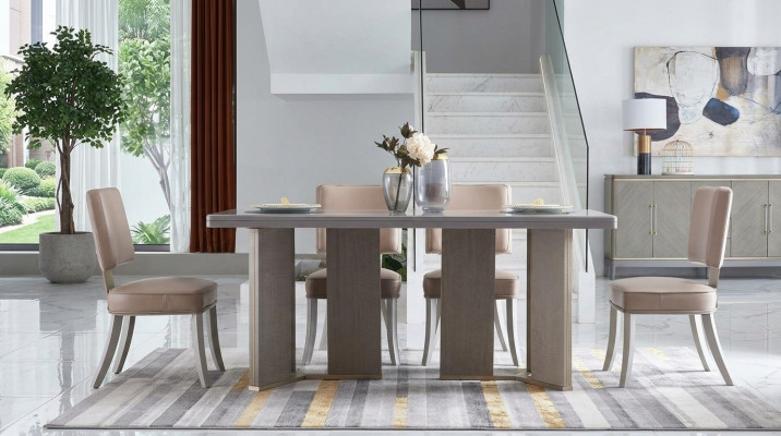 Designer Miwwelen Holz Dësch Sëtz Iess Zëmmer 6x Still 7-Deeler. Set Garnitur Nei