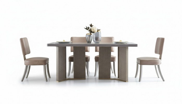 Designer Miwwelen Holz Dësch Sëtz Iess Zëmmer 6x Still 7-Deeler. Set Garnitur Nei