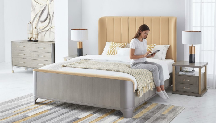 Bett Nuetsdësch 4-deelech Schlofzëmmer Set Design Modern Luxus Better Grupp Lieder