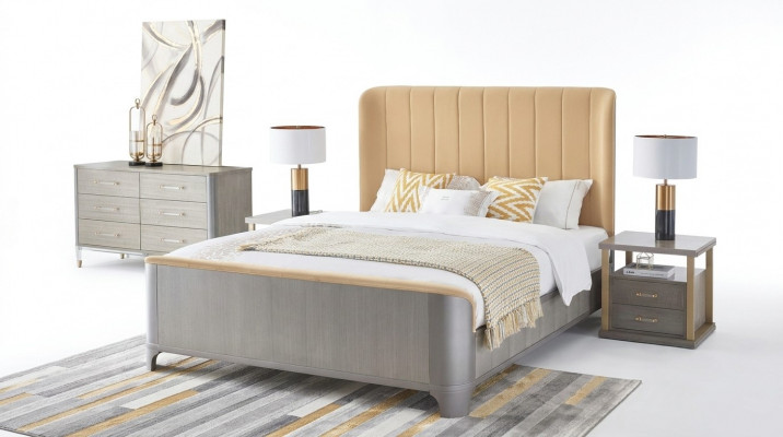 Bett Nuetsdësch 4-deelech Schlofzëmmer Set Design Modern Luxus Better Grupp Lieder