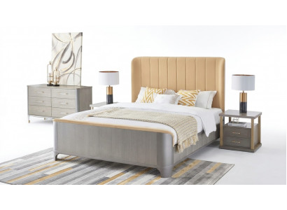 Bett Nuetsdësch 4-deelech Schlofzëmmer Set Design Modern Luxus Better Grupp Lieder