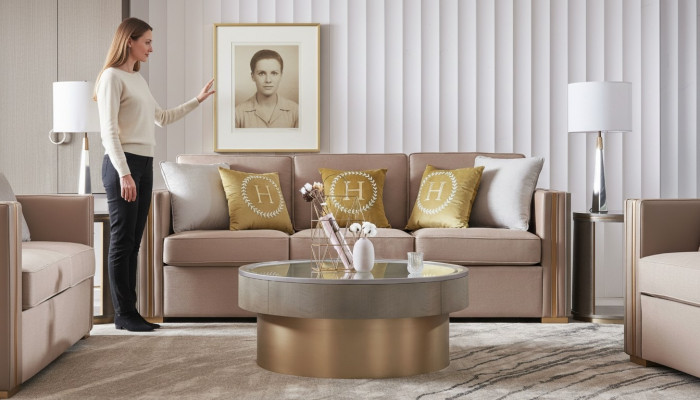 Dreisëtzer Design Gepolstert Sëtz Textil Sofa 3 Sëtzer Miwwel Beige Nei Luxus Miwwel