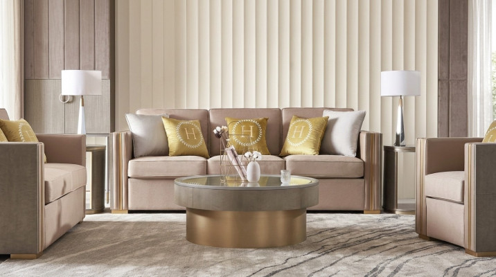 Dreisëtzer Design Gepolstert Sëtz Textil Sofa 3 Sëtzer Miwwel Beige Nei Luxus Miwwel