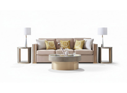 Dreisëtzer Design Gepolstert Sëtz Textil Sofa 3 Sëtzer Miwwel Beige Nei Luxus Miwwel