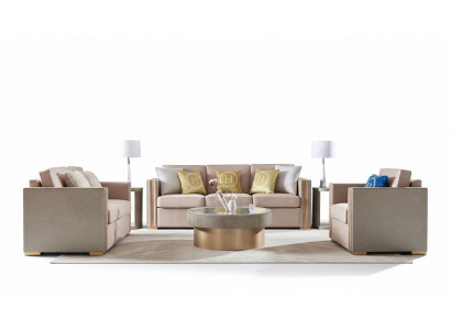 Designer Couch Sëtz Polster 3+1 Sëtzer Beige Edelstol Garnitur Sofa Samett Nei