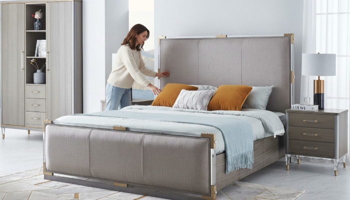 Bett Nuetsdësch Kommode 4 Stk. Schlofzëmmer Deko Set Design Modern Luxus