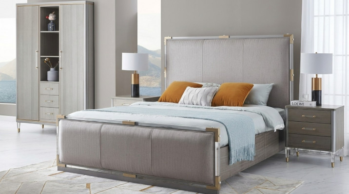 Bett Nuetsdësch Kommode 4 Stk. Schlofzëmmer Deko Set Design Modern Luxus