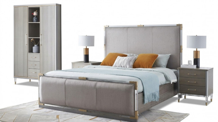 Bett Nuetsdësch Kommode 4 Stk. Schlofzëmmer Deko Set Design Modern Luxus