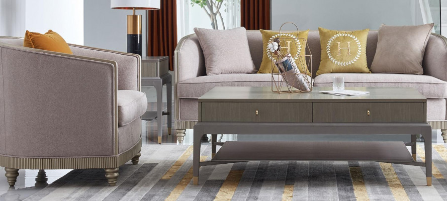 Klassesche Dësch Kaffisdësch Säitentësch Design Divan Wunnzëmmer Holz