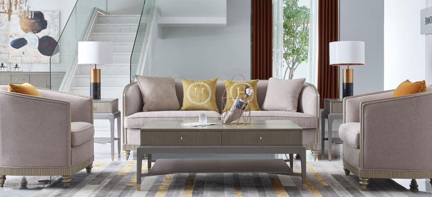 Designer Canapé Sëtz Këssen 3+1+1 Sëtz BeigeTextil Garnitur Sofa Samt Nei