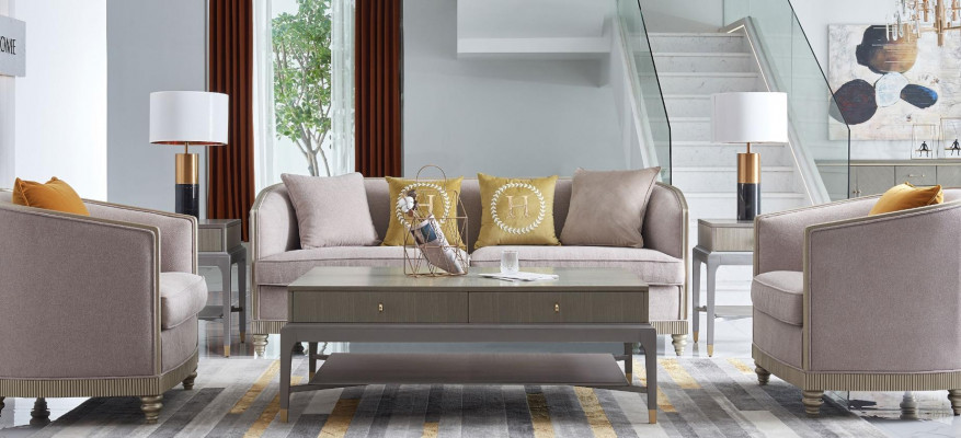 Designer Canapé Sëtz Këssen 3+1+1 Sëtz BeigeTextil Garnitur Sofa Samt Nei