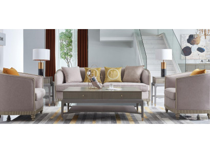 Designer Canapé Sëtz Këssen 3+1+1 Sëtz BeigeTextil Garnitur Sofa Samt Nei