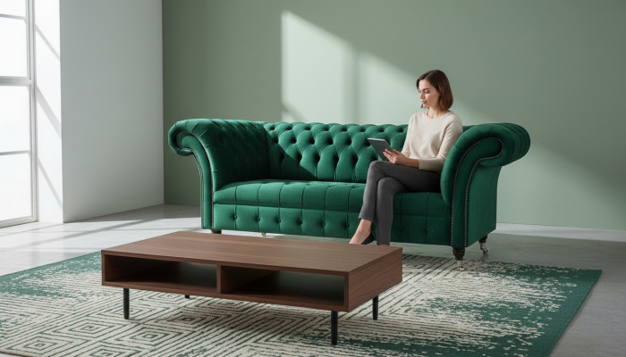 Chesterfield Gréng 2-Sëtzer Couch Polster Sofaen Couchen Design Sofa Club Textil