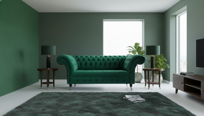 Chesterfield Gréng 2-Sëtzer Couch Polster Sofaen Couchen Design Sofa Club Textil
