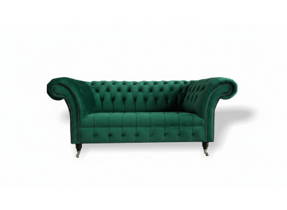 Chesterfield Gréng 2-Sëtzer Couch Polster Sofaen Couchen Design Sofa Club Textil